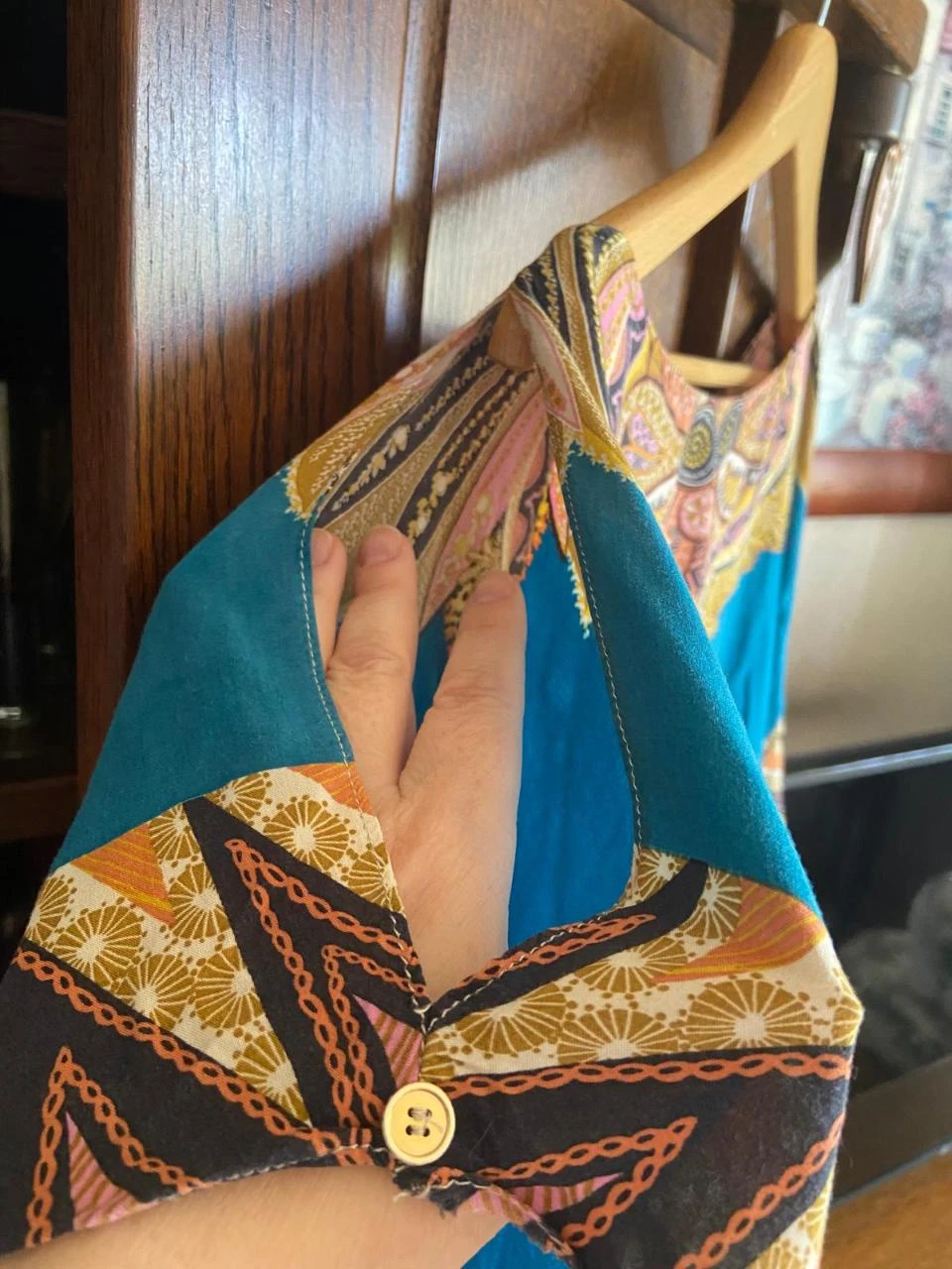 Blusón, caftán estilo étnico, azul turquesa y dorado - SuiteBlanco. Talla Única – photo 14